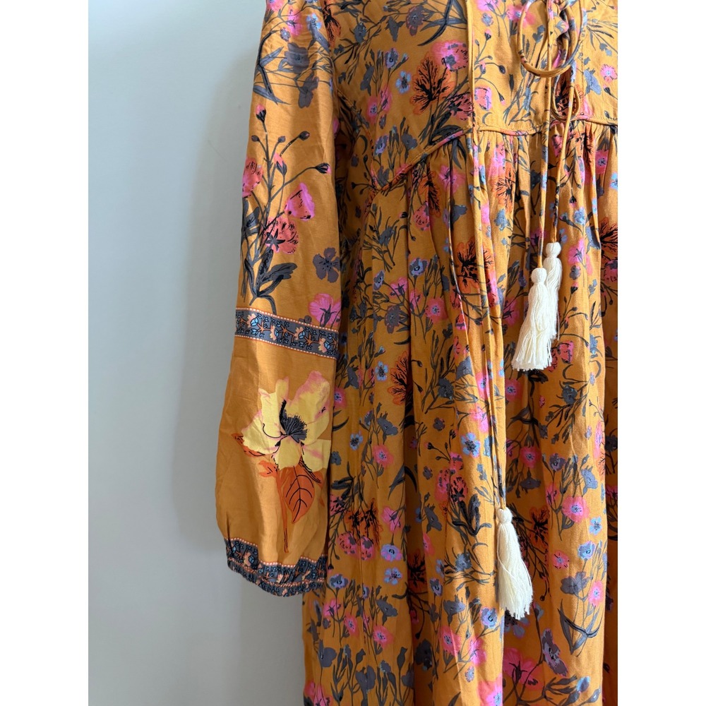R.Vivimos Floral Boho Tassel Maxi Dress S 4/6 Long Sleeve cottagecore prairie - Picture 2 of 10